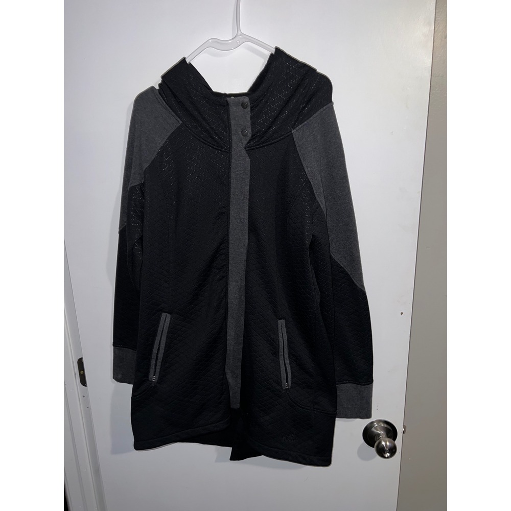 The North Face Womens XL Black Gray Quilted Full Zip Hooded Jacket Coat
